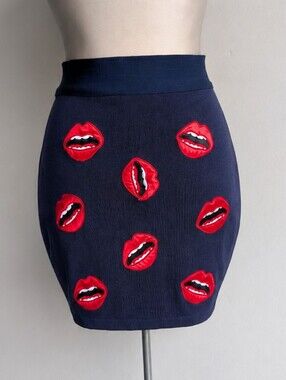 Sweewe Paris Mini Skirt with Red Lip Appliqués